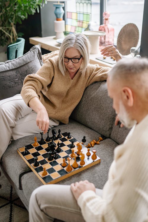 Old couple playing chess