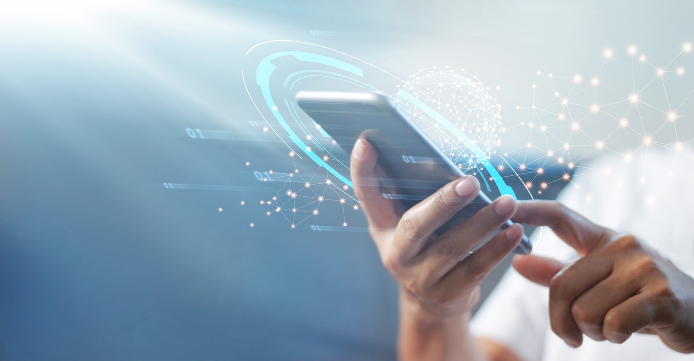 A digital rendition of a mobile phone sending out signals