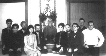 Ueshiba with his foreign students at a party.
