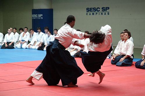 Students learning aikido