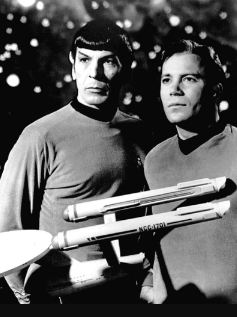 Commander Spock and Captain James T. Kirk, played by Leonard Nimoy and William Shatner
