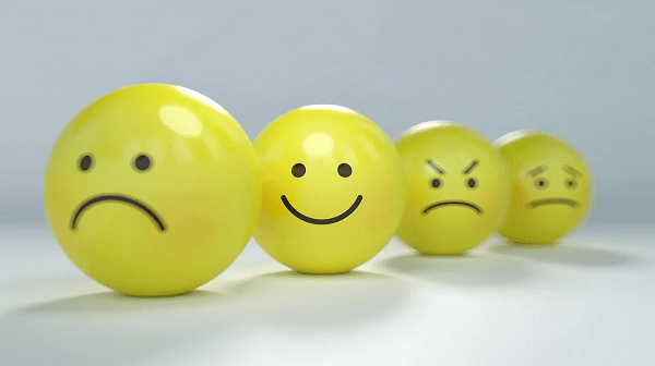 smiling emoji, sad emoji, angry emoji, anxious emoji, white background