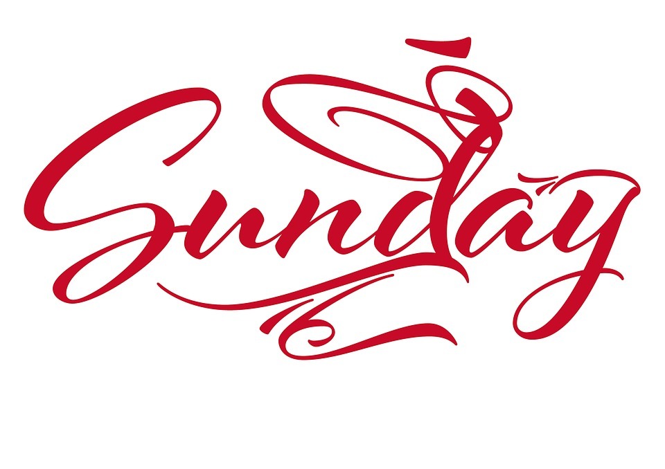“Sunday” in red font color, calligraphy